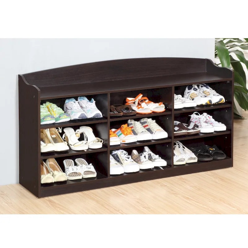 Entryway Shoe Bench with Open Shelves, Holds 18 Pairs of Shoes