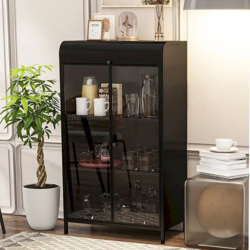 47.6" Tall Metal Cabinet with Glass Doors & Flip-Top