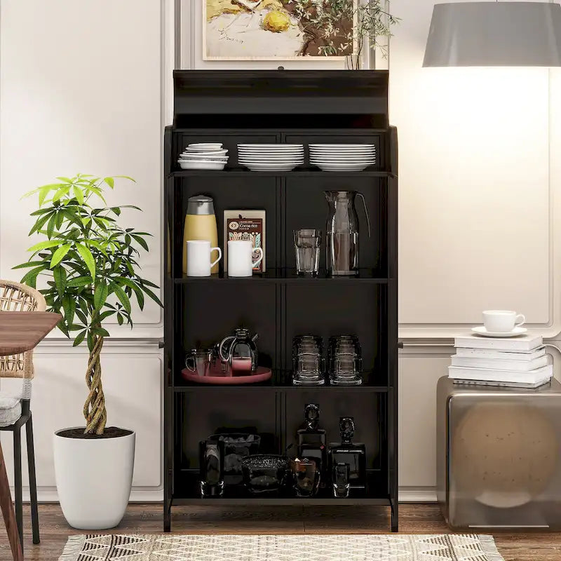 47.6" Tall Metal Cabinet with Glass Doors & Flip-Top