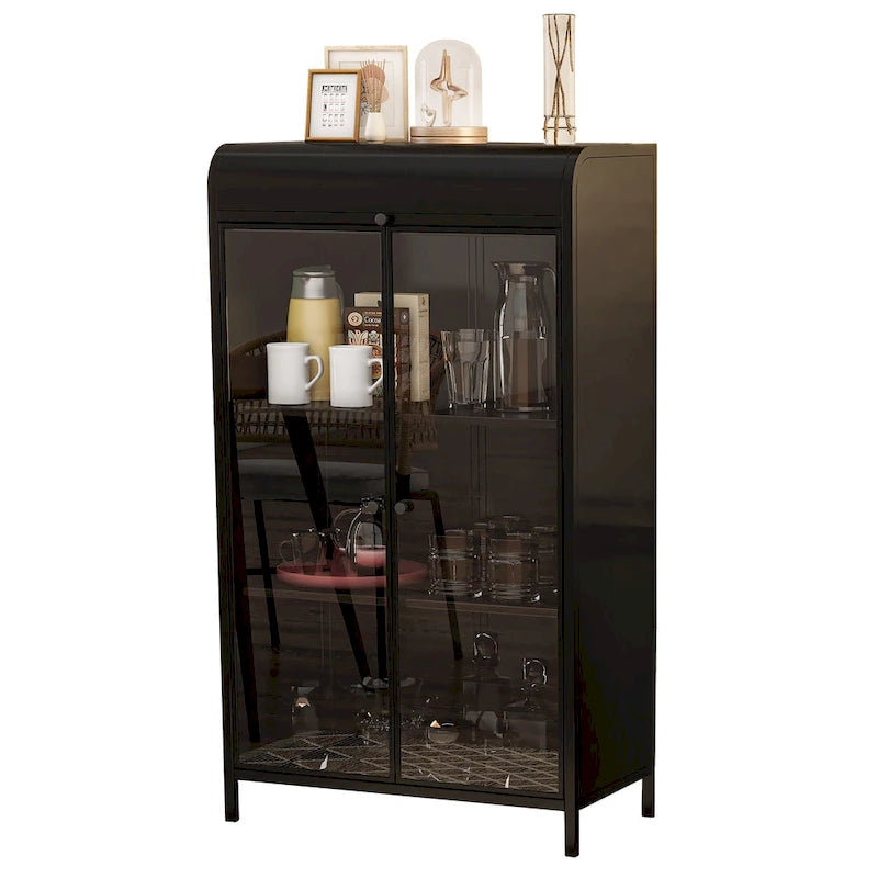 47.6" Tall Metal Cabinet with Glass Doors & Flip-Top