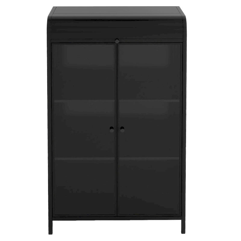 47.6" Tall Metal Cabinet with Glass Doors & Flip-Top