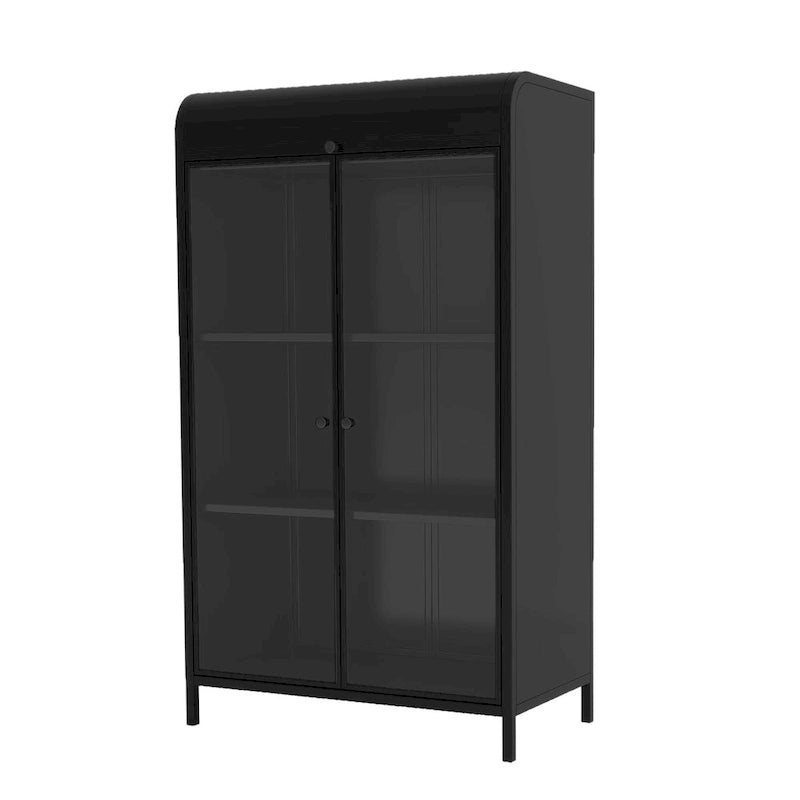 Metalowa szafka o wysokości 47.6" ze szklanymi drzwiami i podnoszonym blatem