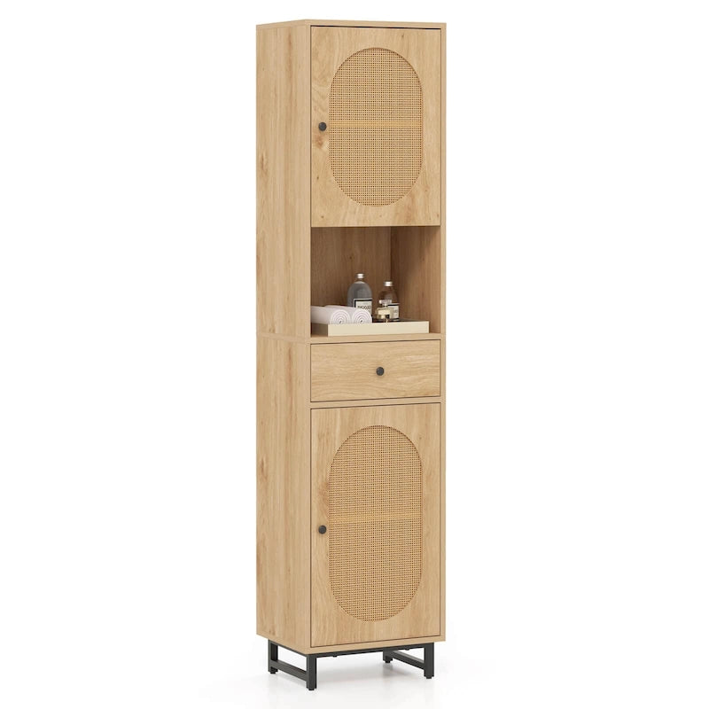 67" Tall Bathroom Cabinet with 2 Doors & Open Compartment