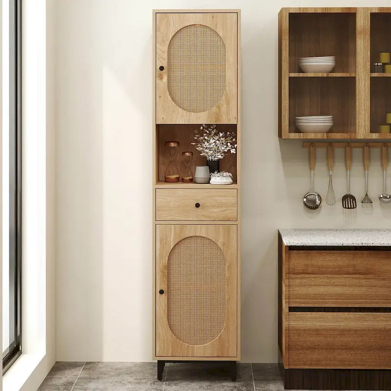 67" Tall Bathroom Cabinet with 2 Doors & Open Compartment