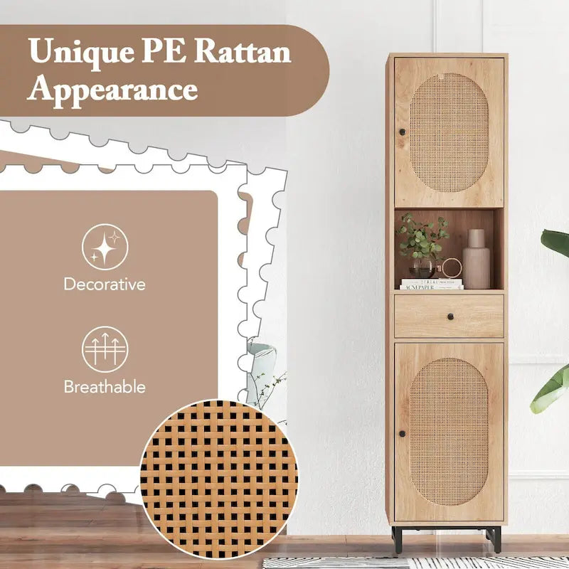 67" Tall Bathroom Cabinet with 2 Doors & Open Compartment