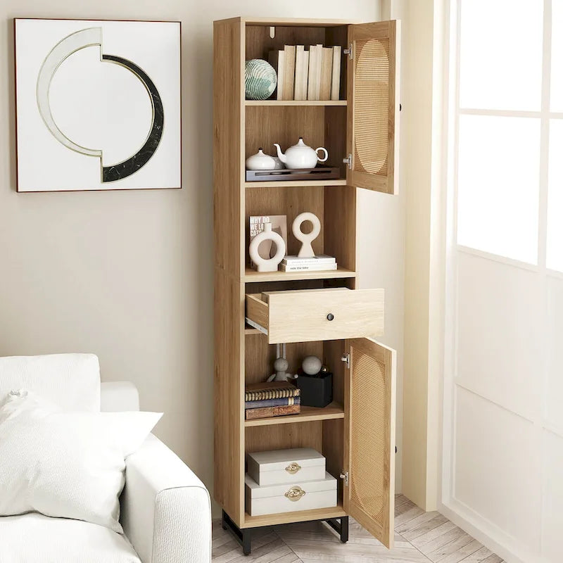 67" Tall Bathroom Cabinet with 2 Doors & Open Compartment