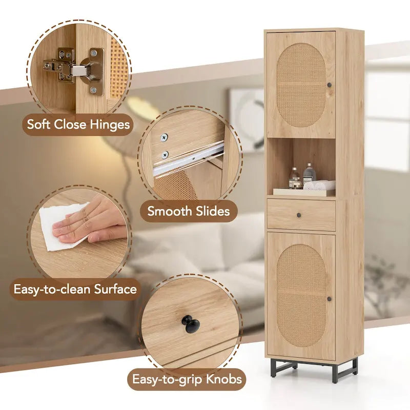 67" Tall Bathroom Cabinet with 2 Doors & Open Compartment
