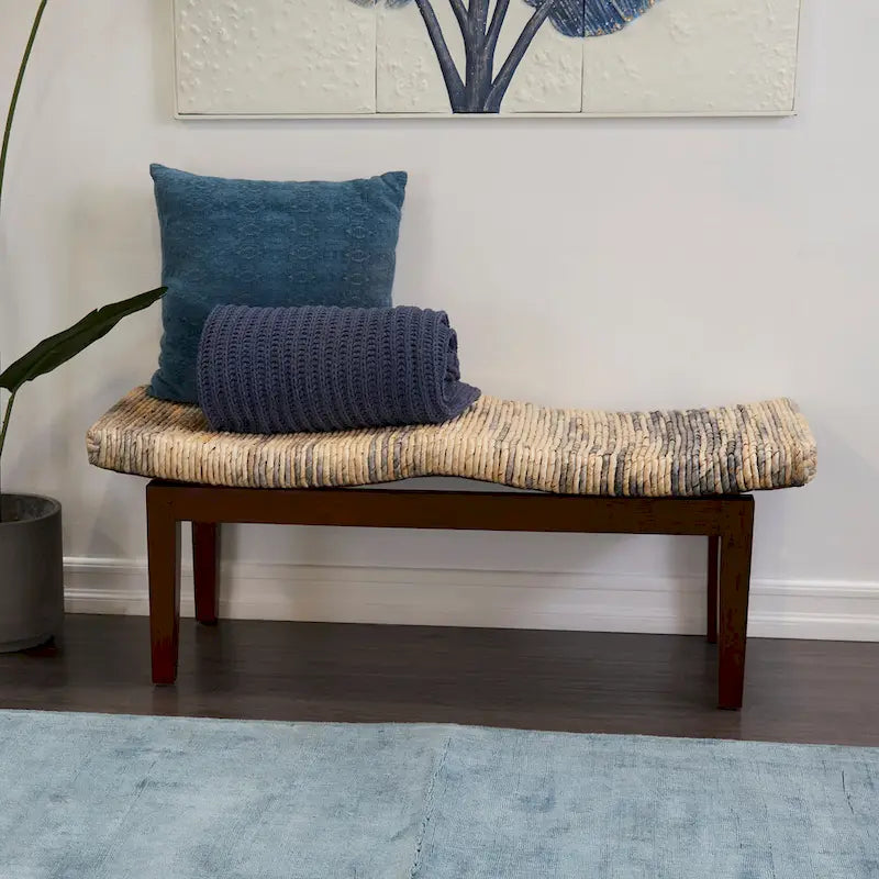 Wood Handmade Woven Bench - Brown - 17W x 47L x 18H