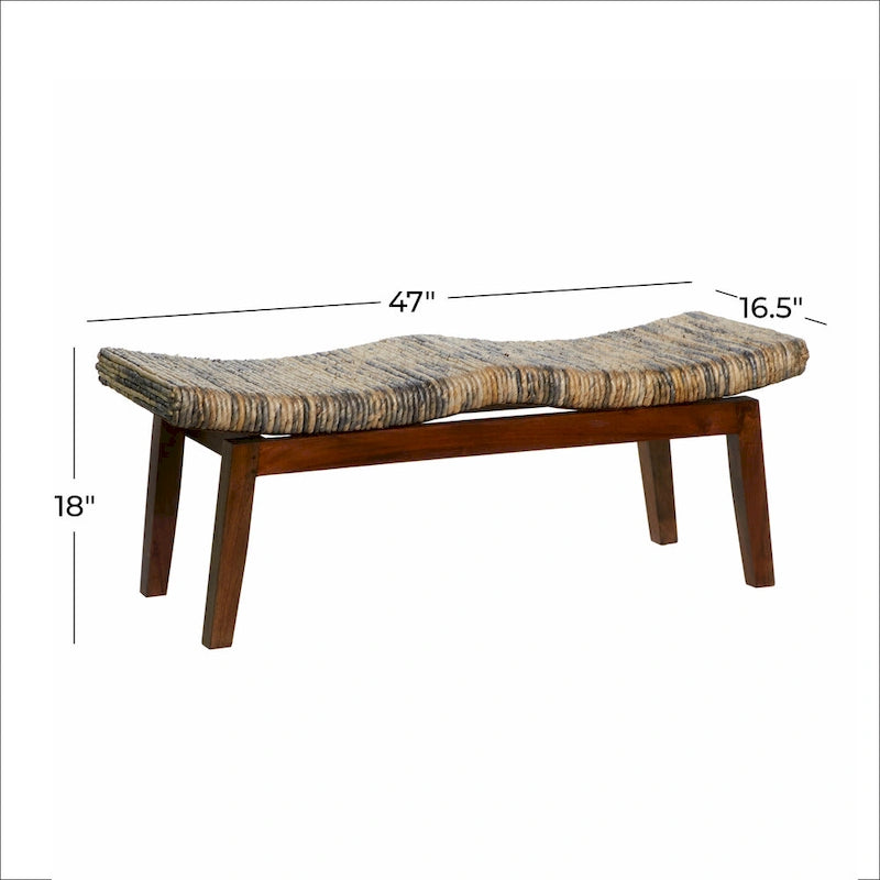 Wood Handmade Woven Bench - Brown - 17W x 47L x 18H