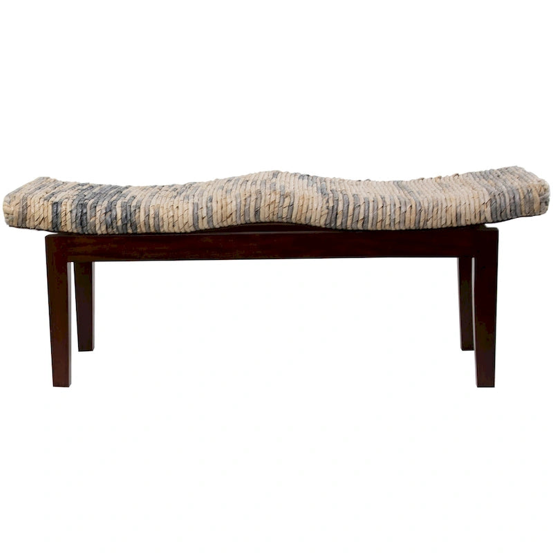Wood Handmade Woven Bench - Brown - 17W x 47L x 18H