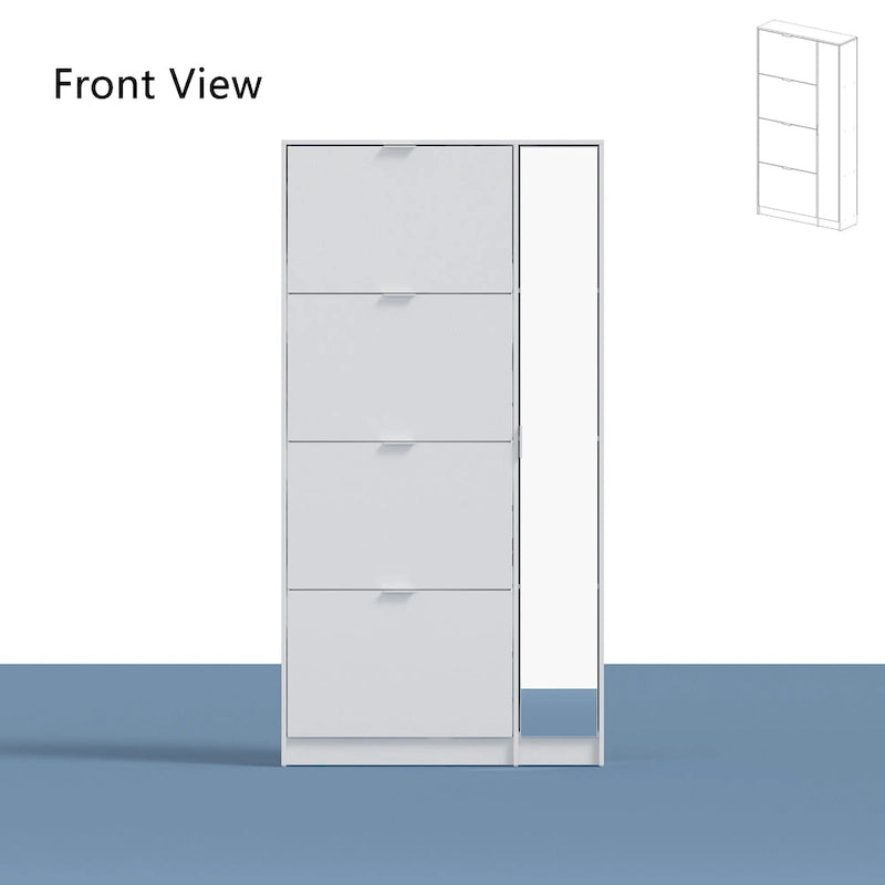 White Shoe Cabinet with Full-Length Mirror