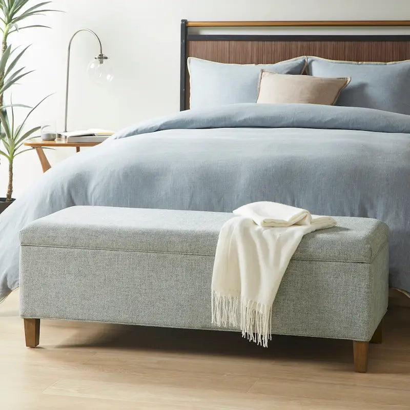 Blue Soft Close Upholstered Storage Bench