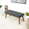 Mid-Century Modern Fabric Upholstered Bench in Dark Grey