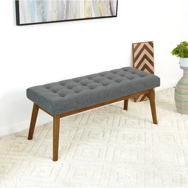 Mid-Century Modern Fabric Upholstered Bench in Dark Grey
