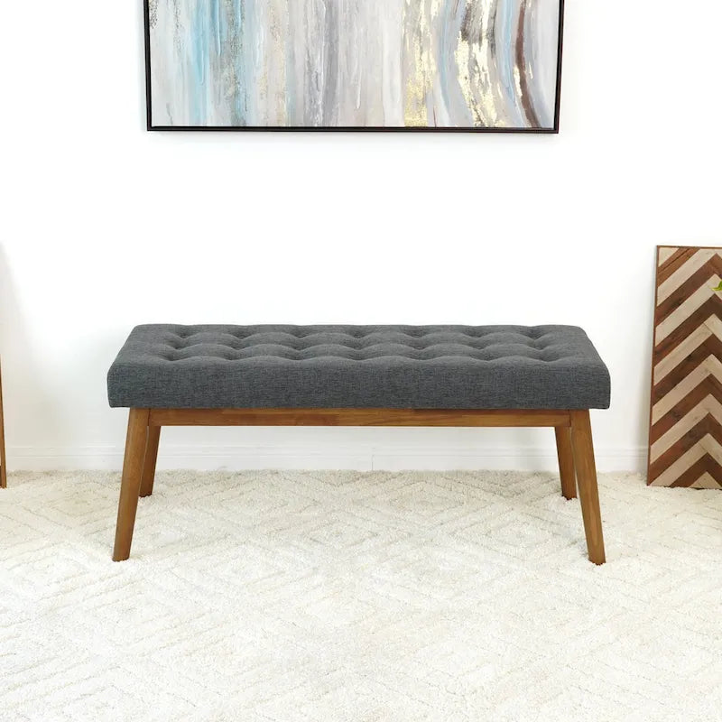 Mid-Century Modern Fabric Upholstered Bench in Dark Grey