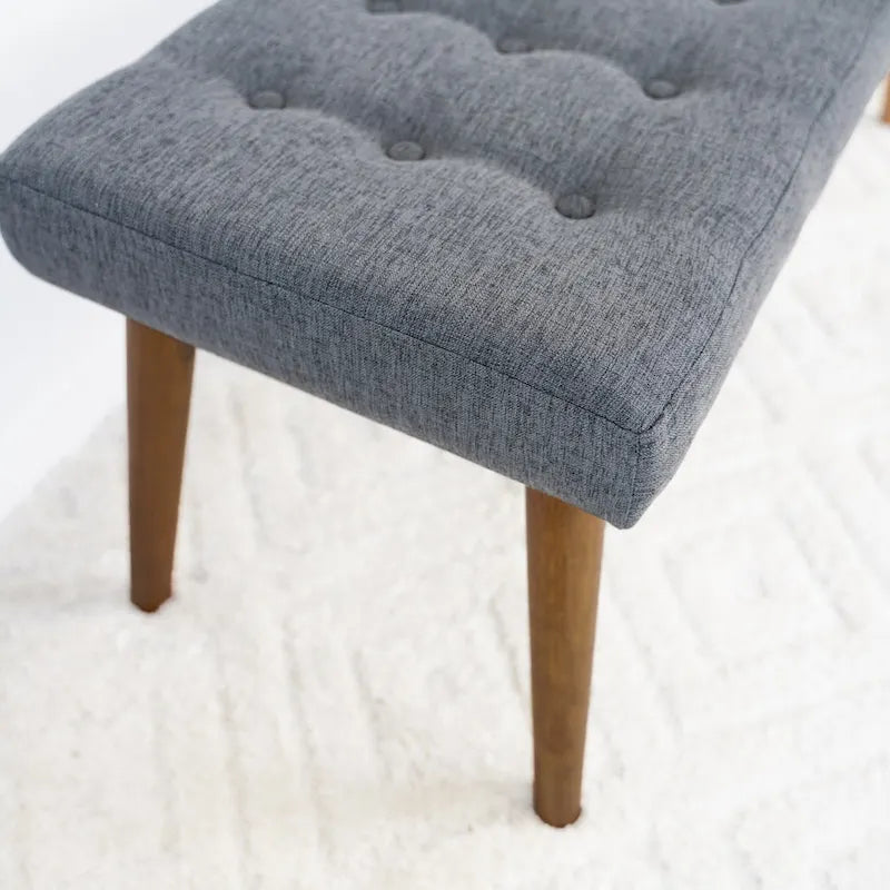 Mid-Century Modern Fabric Upholstered Bench in Dark Grey