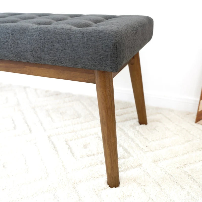 Mid-Century Modern Fabric Upholstered Bench in Dark Grey