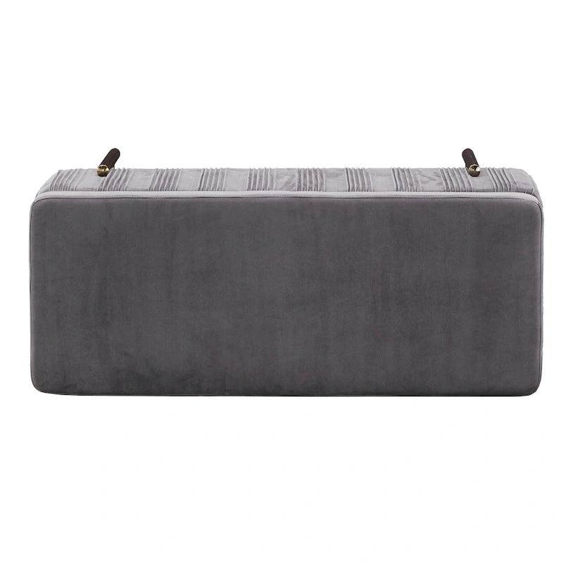 Grey Pleated Velvet Lift-Top Storage Bench