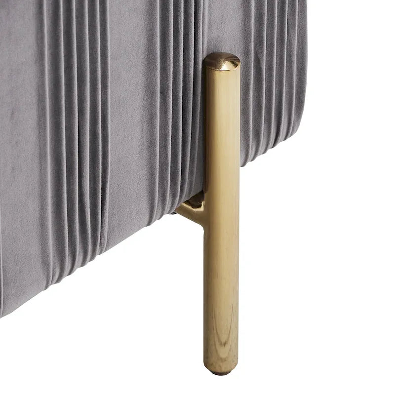 Grey Pleated Velvet Lift-Top Storage Bench