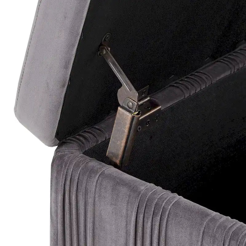 Grey Pleated Velvet Lift-Top Storage Bench