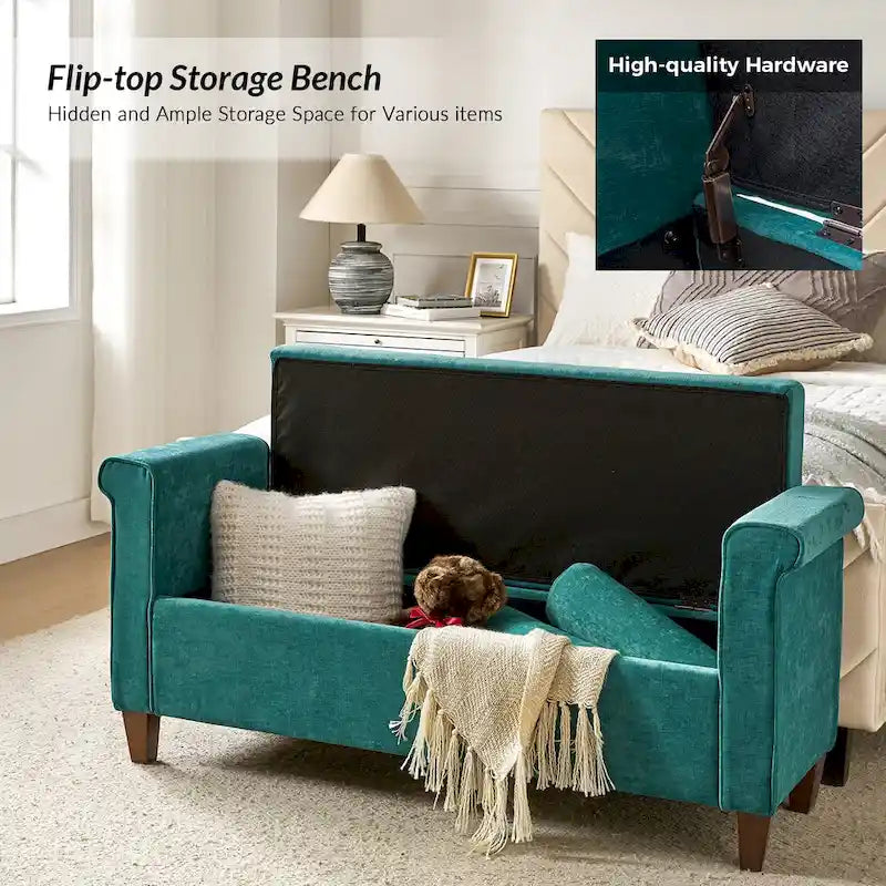 54.3" Wide Traditional Storage Bench with 2 Pillows