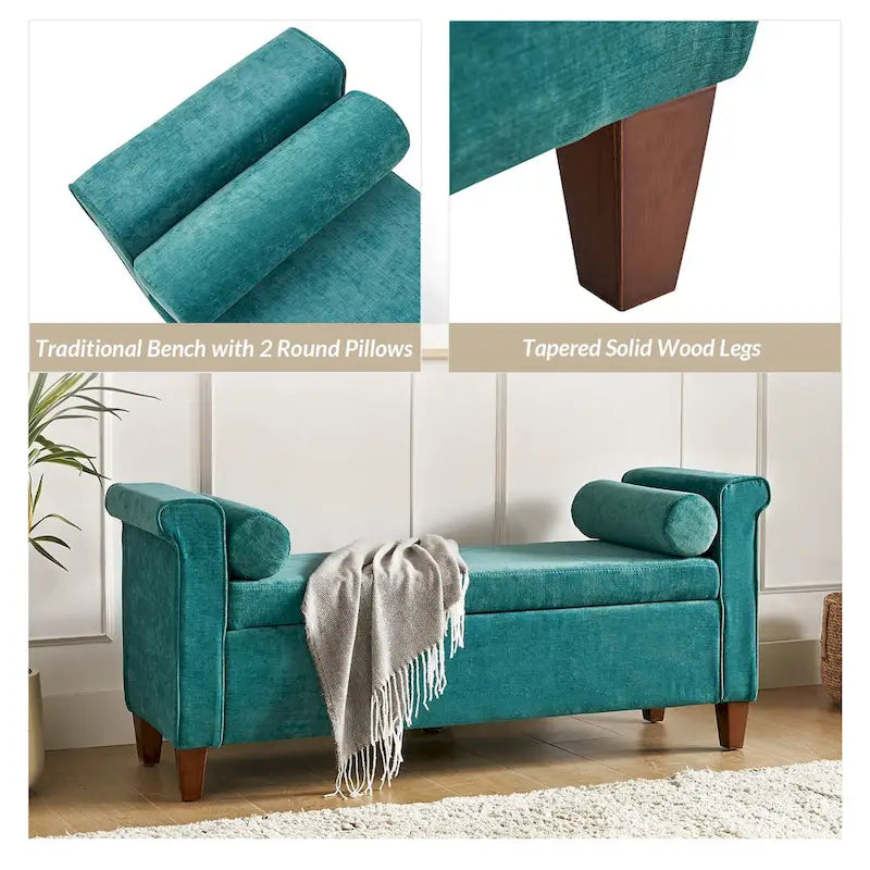 54.3" Wide Traditional Storage Bench with 2 Pillows