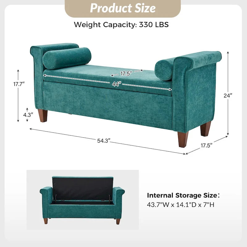 54.3" Wide Traditional Storage Bench with 2 Pillows