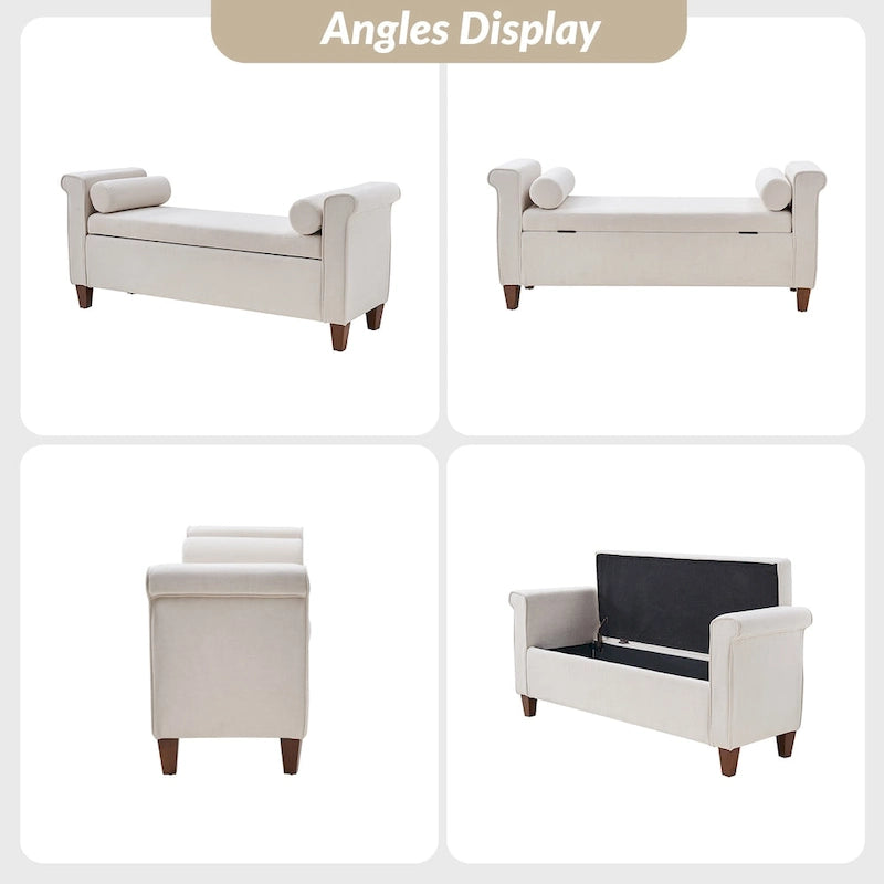54.3" Wide Traditional Storage Bench with 2 Pillows