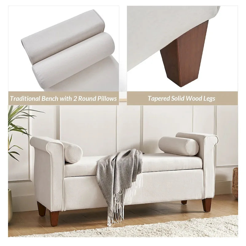 54.3" Wide Traditional Storage Bench with 2 Pillows
