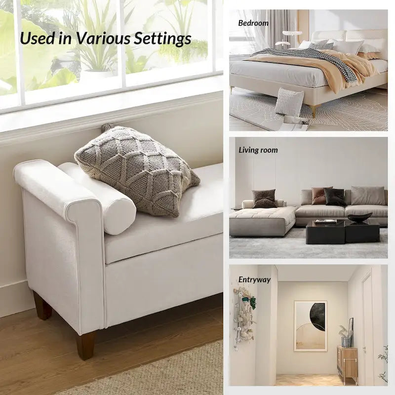 54.3" Wide Traditional Storage Bench with 2 Pillows
