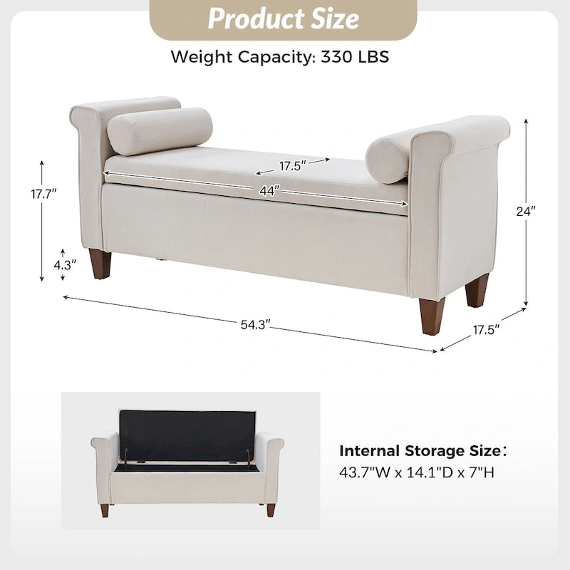54.3" Wide Traditional Storage Bench with 2 Pillows