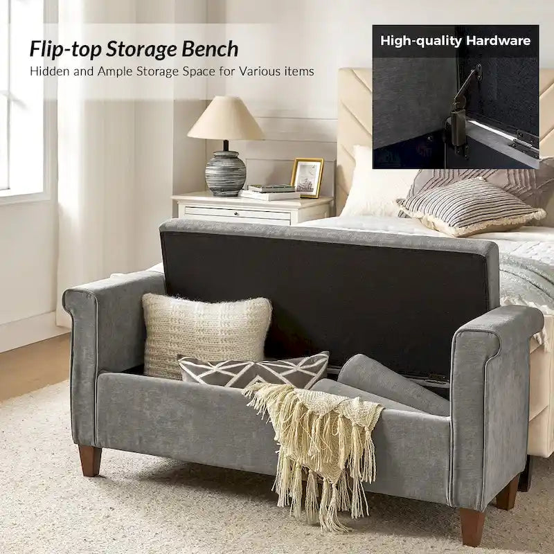 54.3" Wide Traditional Storage Bench with 2 Pillows