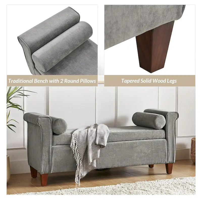 54.3" Wide Traditional Storage Bench with 2 Pillows