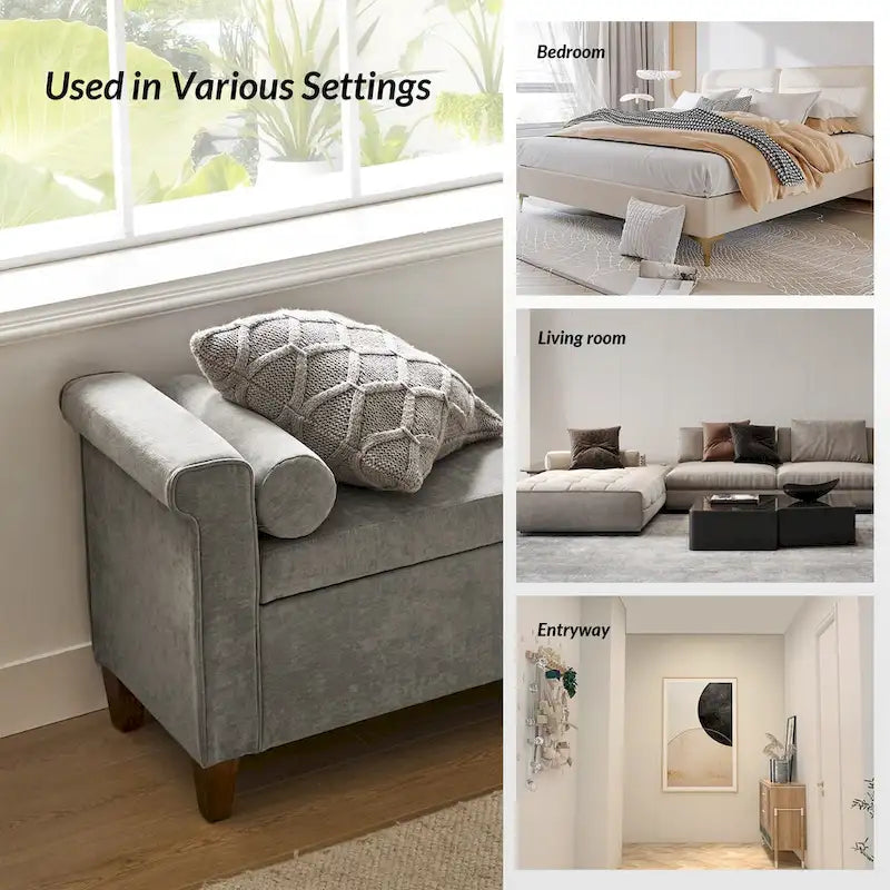 54.3" Wide Traditional Storage Bench with 2 Pillows