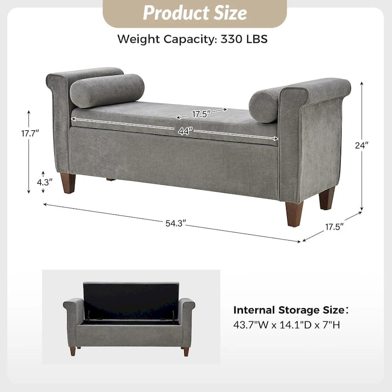 54.3" Wide Traditional Storage Bench with 2 Pillows