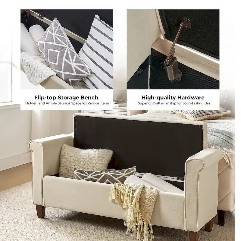 54.3" Wide Traditional Storage Bench with 2 Pillows