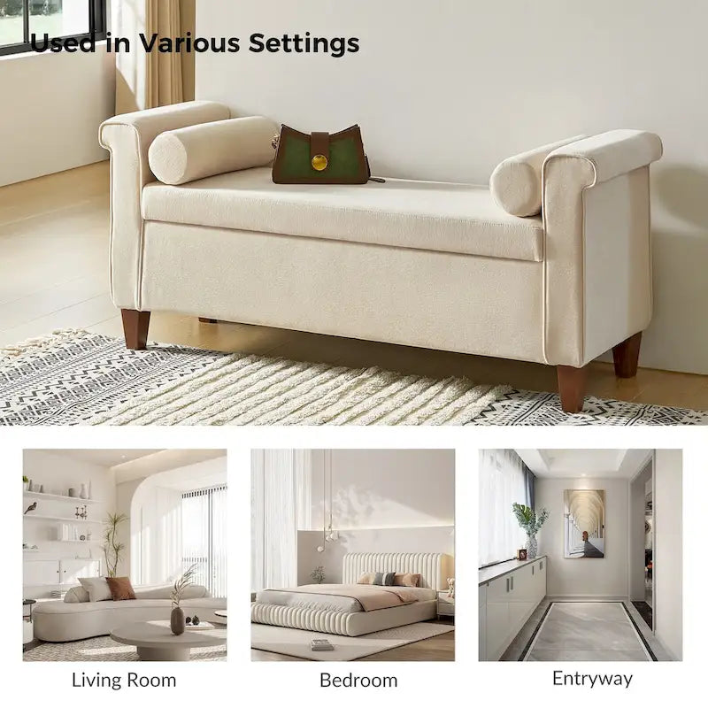 54.3" Wide Traditional Storage Bench with 2 Pillows