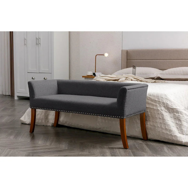 Fabric Upholstered Accent Bench with Rubberwood Legs