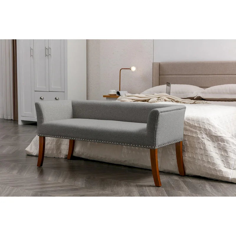 Fabric Upholstered Accent Bench with Rubberwood Legs