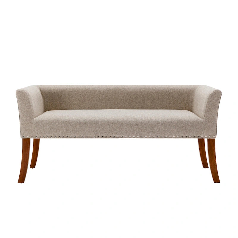 Banc d'appoint rembourré en tissu avec pieds en bois d'hévéa
