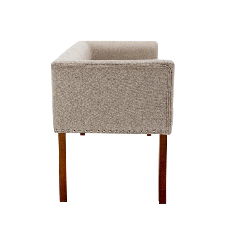Banc d'appoint rembourré en tissu avec pieds en bois d'hévéa