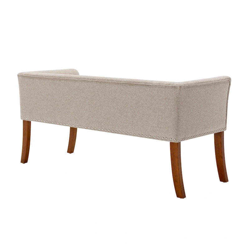 Banc d'appoint rembourré en tissu avec pieds en bois d'hévéa