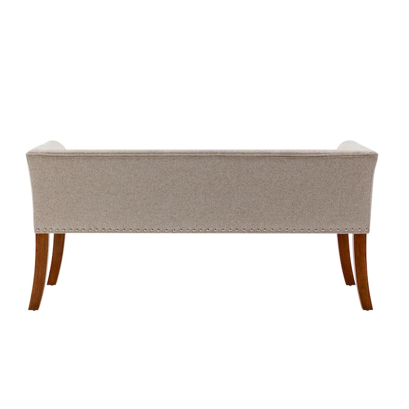 Banc d'appoint rembourré en tissu avec pieds en bois d'hévéa
