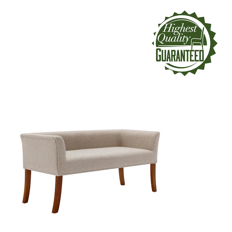 Banc d'appoint rembourré en tissu avec pieds en bois d'hévéa