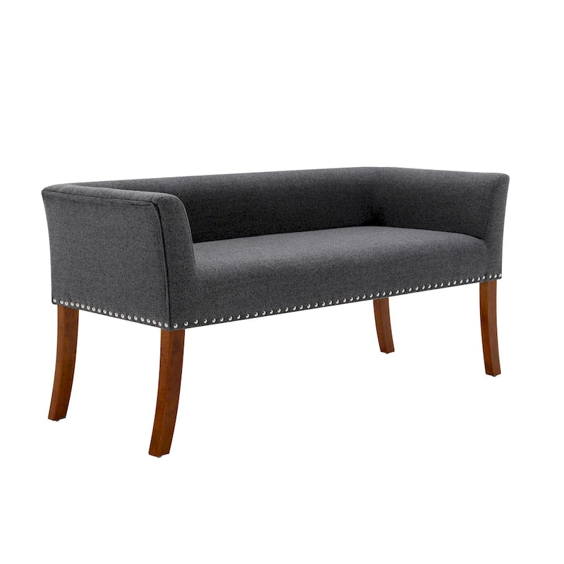 Banc d'appoint rembourré en tissu avec pieds en bois d'hévéa