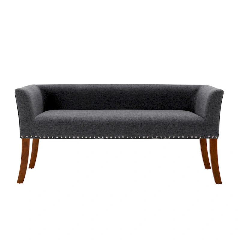 Banc d'appoint rembourré en tissu avec pieds en bois d'hévéa