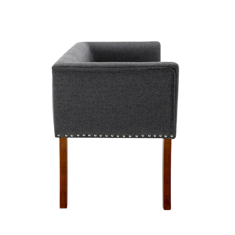 Banc d'appoint rembourré en tissu avec pieds en bois d'hévéa