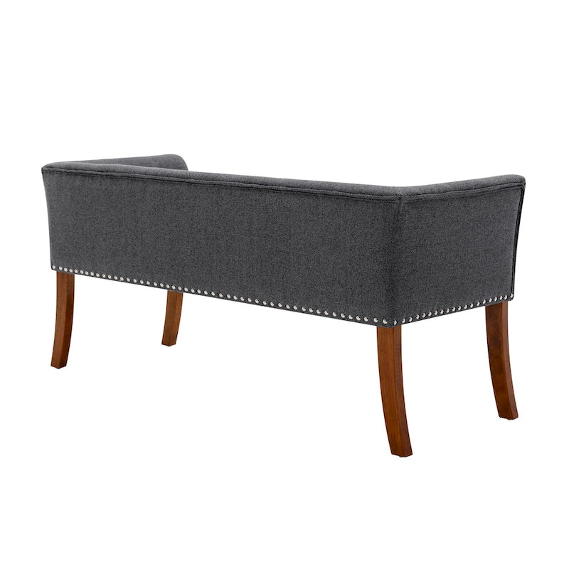 Banc d'appoint rembourré en tissu avec pieds en bois d'hévéa