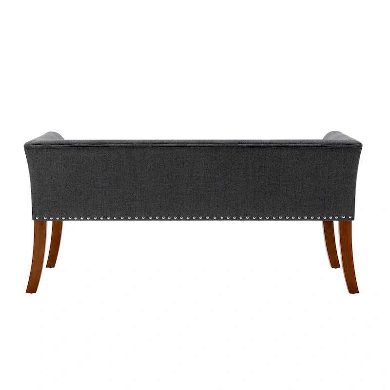 Banc d'appoint rembourré en tissu avec pieds en bois d'hévéa
