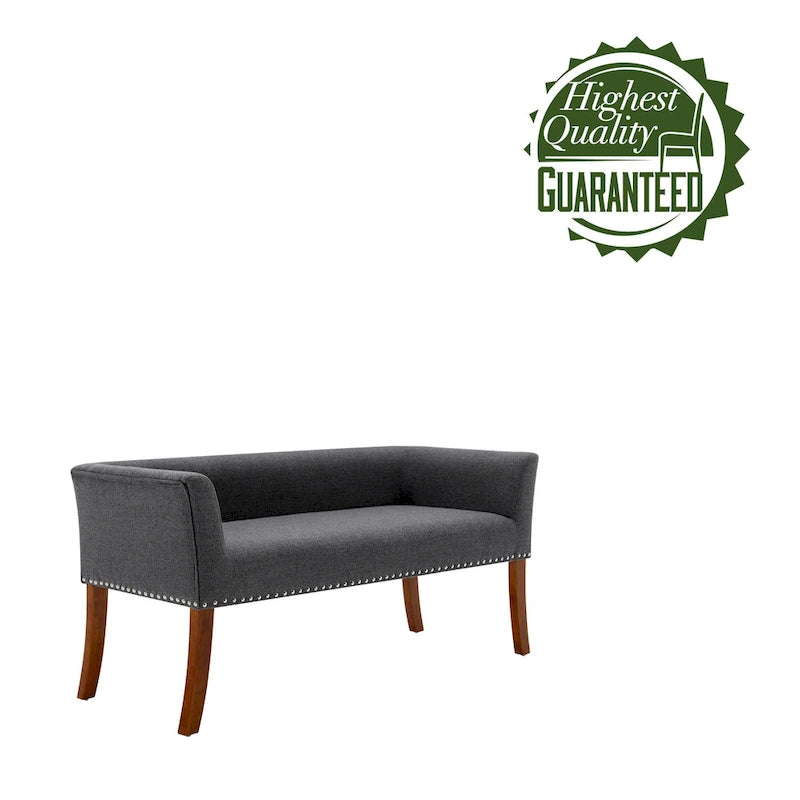 Banc d'appoint rembourré en tissu avec pieds en bois d'hévéa